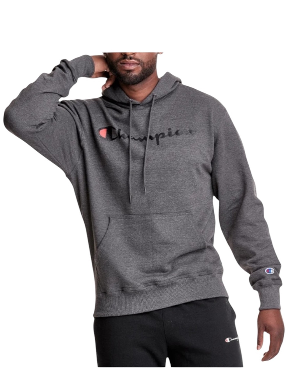 Champion Hoodie Powerblend Graphic Sweatshirt Granite Heather Men’s Size Small